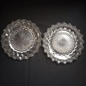 Vintage Fostoria American Cubist Elegant Glass 9.75" Dinner Plates - Set of 2